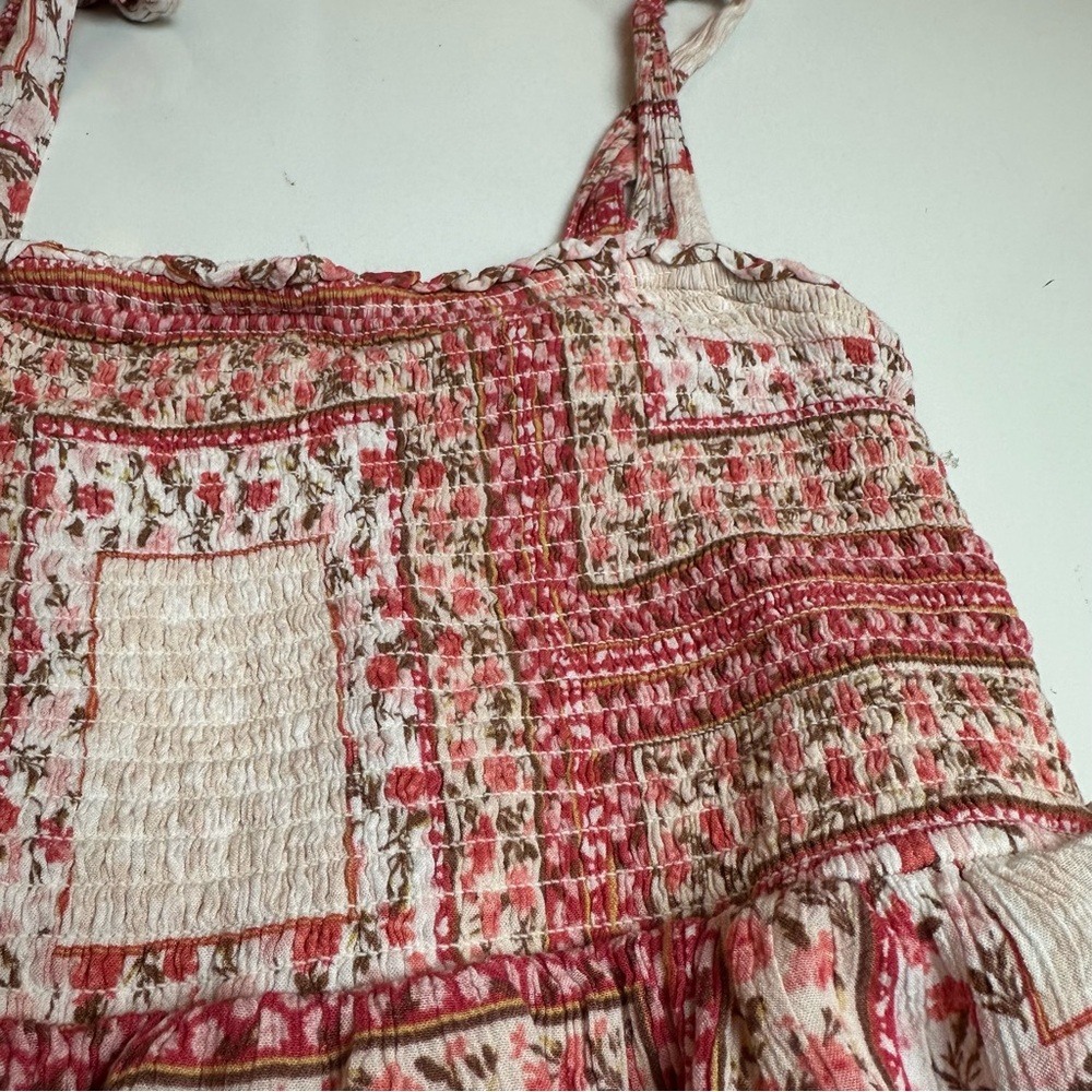 American Eagle Patchwork Tiered Sundress | Y2K Boho Cottagecore Pink Cream - Picture 8 of 11